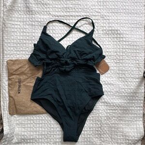 Berlook Elegant Dark Green One-Piece Swimsuit by Bealok D 11